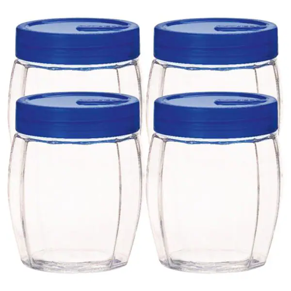 Yera Transparent Glass Jar with Blue Lid 560 ml (Set of 4) JioMart