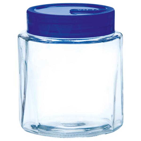 Yera Pyramid Glass Jar with Blue Lid 580 ml (Set of 4) JioMart