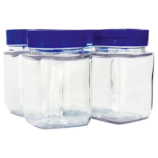 Yera Square Glass Jar with Blue Lid 320 ml (Set of 4) JioMart