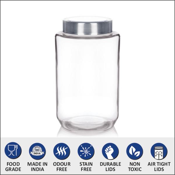 Yera Round Glass Jar with Stainless Steel Lid 1100 ml JioMart