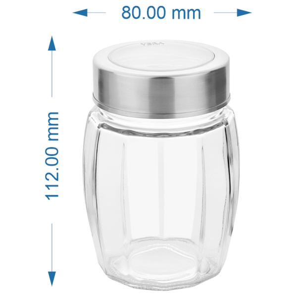 Yera Barrel Transparent Glass Jar 350 ml with Stainless Steel Lid (Set