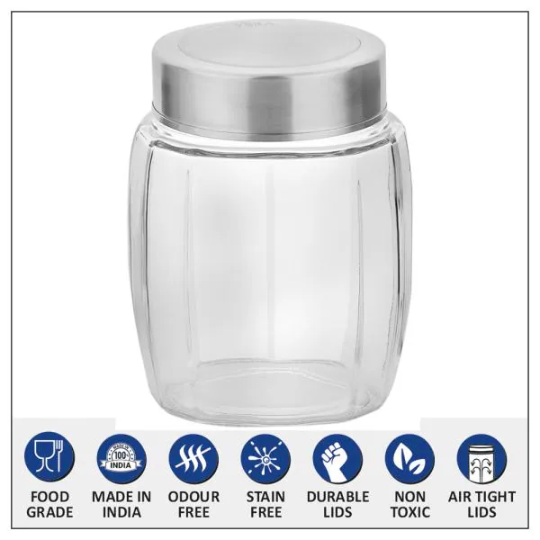 Yera Barrel Transparent Round Glass Jar 545+545 ml with Grey Lid (2 pcs