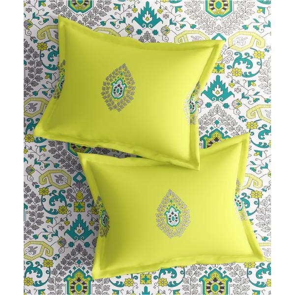 Home Expressions USA Green Indian Polycotton Double Bedsheet with 2
