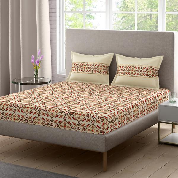 Home Expressions USA Brown Indian Polycotton Double Bedsheet with 2