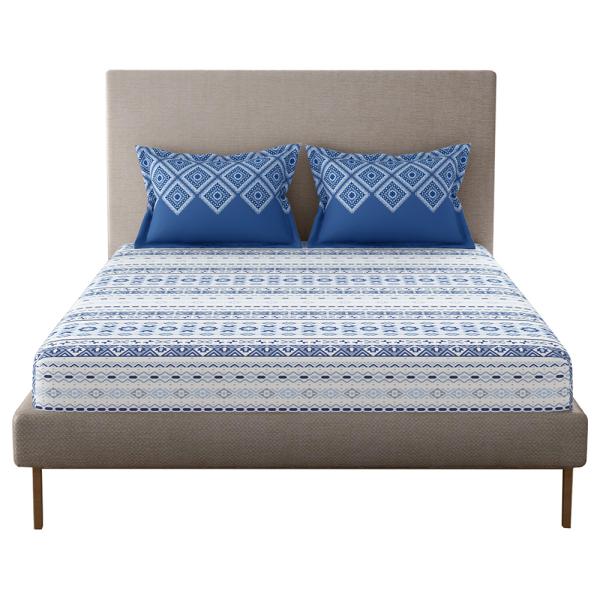 Home Expressions USA Blue Indian Polycotton Double Bedsheet with 2