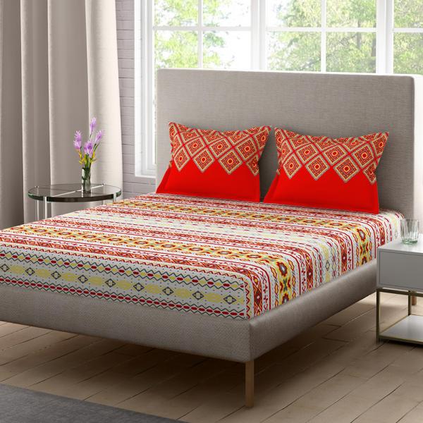 Home Expressions USA Red Indian Polycotton Double Bedsheet with 2