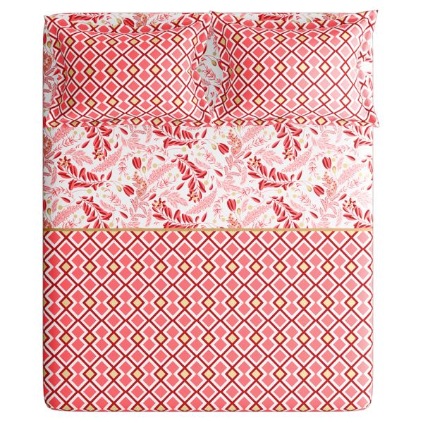 Home Expressions USA Red Geometric Cotton Super King Bedsheet with 2