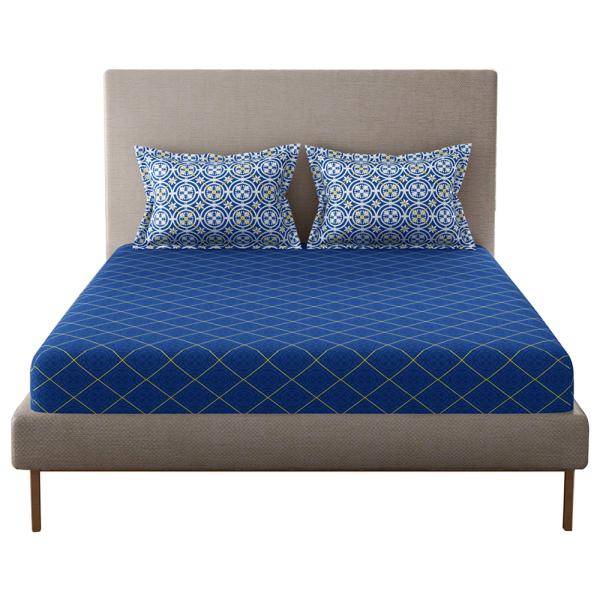 Home Expressions USA Blue Geometric Cotton Double Bedsheet with 2