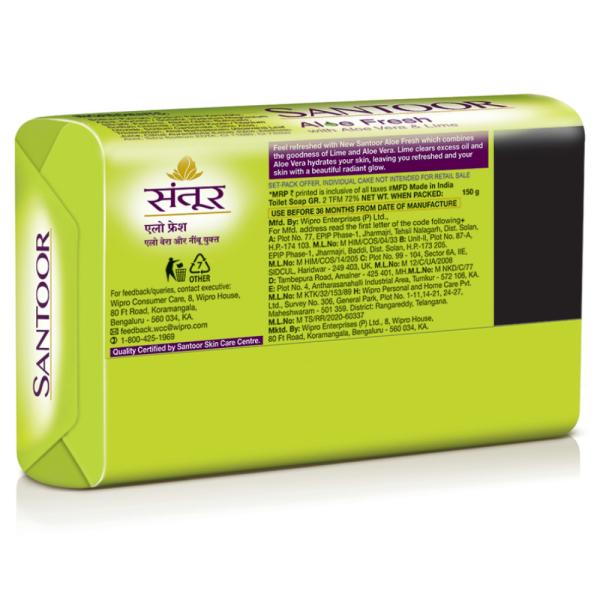 Santoor Aloe Fresh Soap 150 g (Pack of 3) JioMart