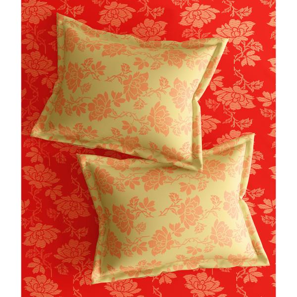 Home Expressions USA Red Floral Cotton Double Bedsheet with 2 Pillow