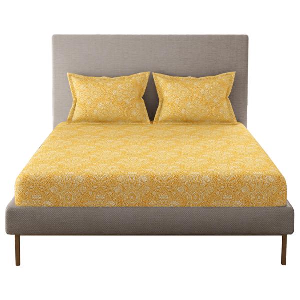 Home Expressions USA Yellow Ornamental Cotton Double Bedsheet with 2