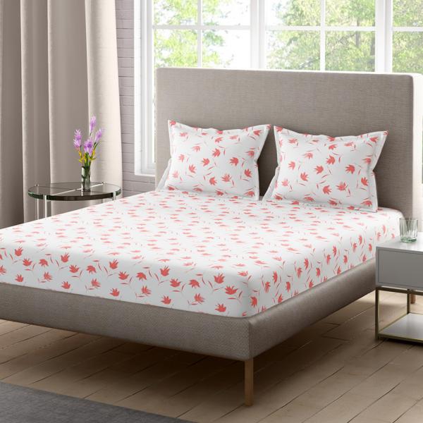 Home Expressions USA Peach Floral Cotton Double Bedsheet with 2 Pillow