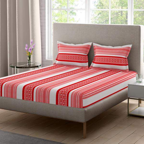 Home Expressions USA Red Indian Cotton Double Bedsheet with 2 Pillow