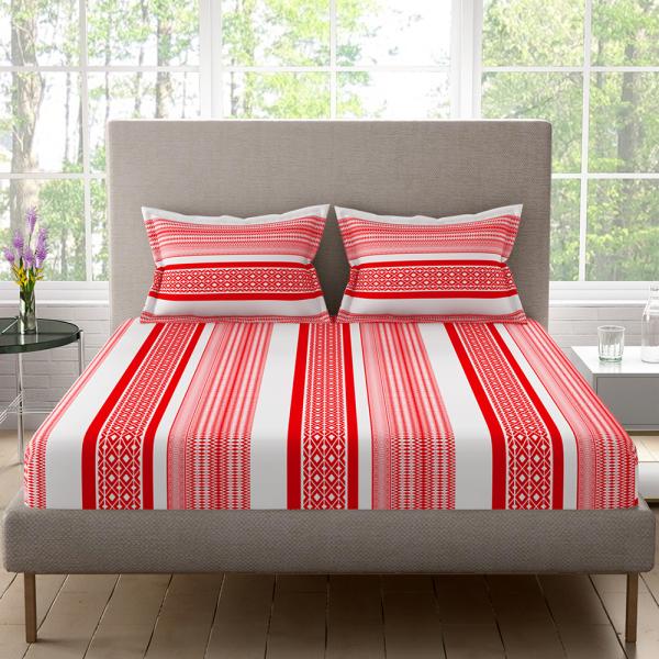 Home Expressions USA Red Indian Cotton Double Bedsheet with 2 Pillow