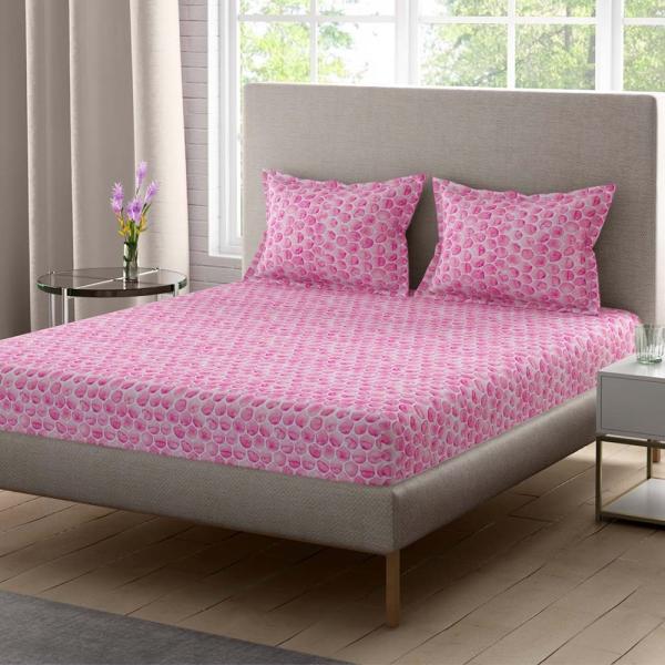Home Expressions USA Pink Abstract Cotton Super King Bedsheet with 2 Pillow Covers 274x274 cm