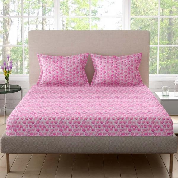 Home Expressions USA Pink Abstract Cotton Super King Bedsheet with 2