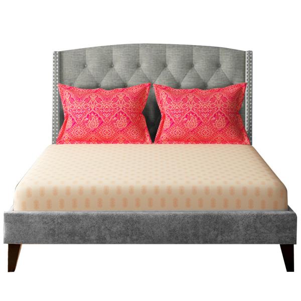 Portico Cream Ornamental Cotton Super King Bedsheet with 2 Pillow