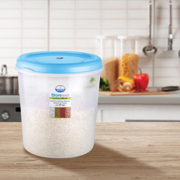Joyo Storewell Transparent Plastic Container with Blue Lid 30 L JioMart