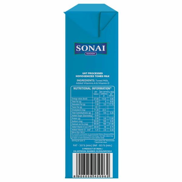 Sonai Homogenized Toned Milk 1 L (Tetra Pack) JioMart