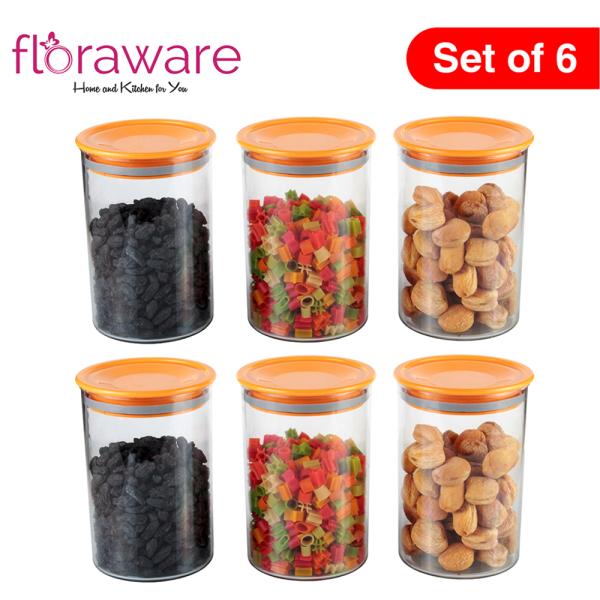 Floraware Orange Round Plastic Container 900 ml (Set of 6) JioMart