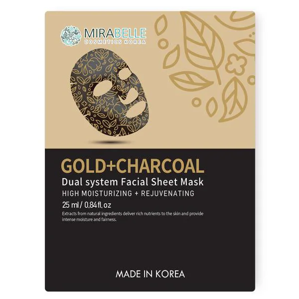 Mirabelle Korea Gold + Charcoal Dual System Facial Sheet Mask 25 ml