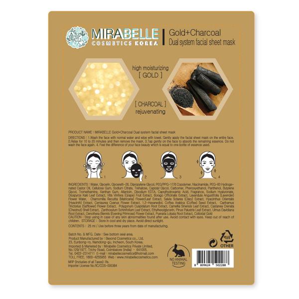 Mirabelle Korea Gold + Charcoal Dual System Facial Sheet Mask 25 ml