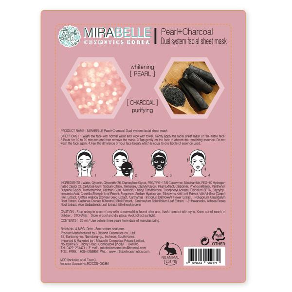 Mirabelle Korea Pearl + Charcoal Dual System Facial Sheet Mask 25 ml