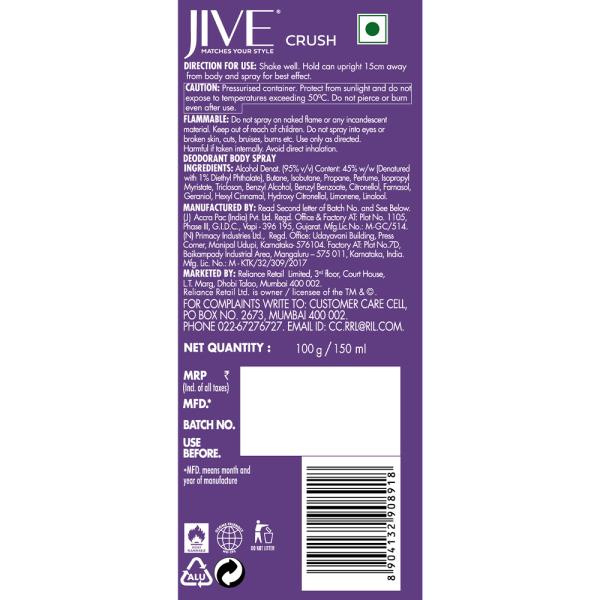 Jive Crush Deo Body Spray for Women 150 ml JioMart