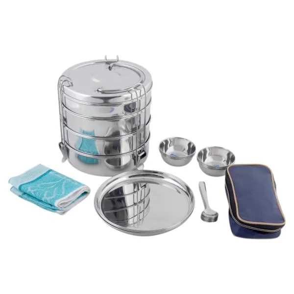 Neelam Round Stainless Steel Lunch Box Travelling Set Size 11 (26 pcs) JioMart