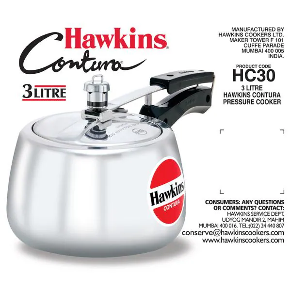 Hawkins Contura Aluminium Pressure Cooker 3 L with Inner Lid (HC30