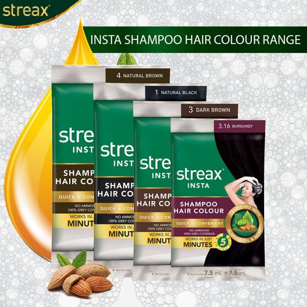 Streax Insta Shampoo Hair Colour, Drak Brown (3) (7.5 ml + 7.5 ml