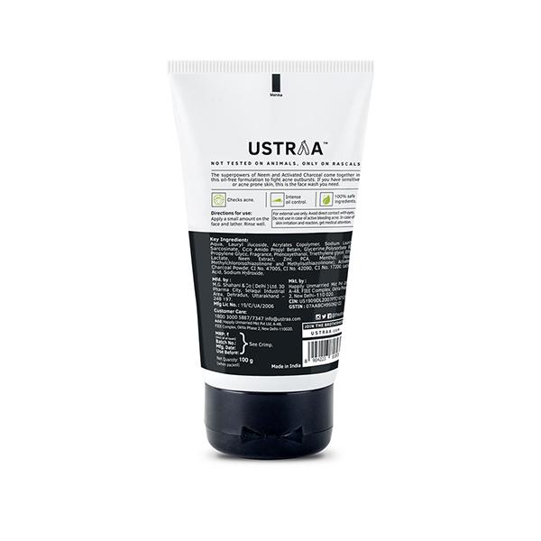 Ustraa Men's Face Wash for Acne Control Neem & Charcoal 100 gm JioMart