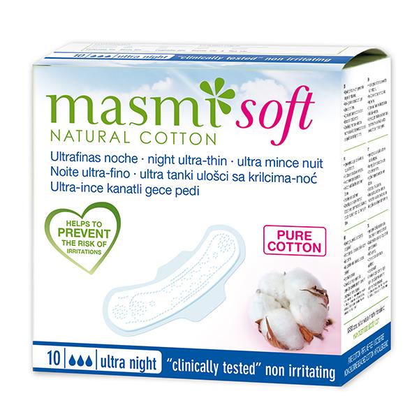 Masmi Natural Cotton Soft Sanitary Pads Ultra Night (Wings) 10's