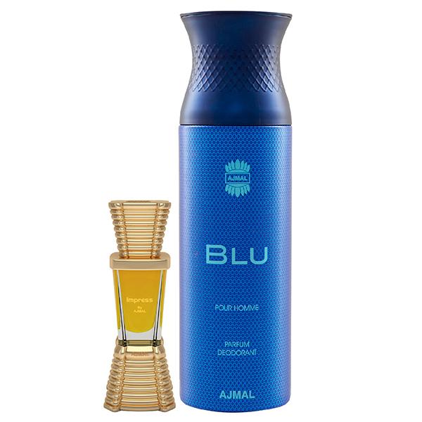 Ajmal Impress Concentrated Perfume Oil Citrus And Blu Homme Deodorant Aquatic Woody Fragrance