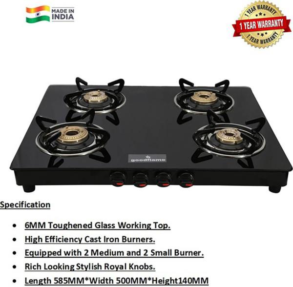 GOOD FLAME 4 Burners Nano Black Glass Gas Stove JioMart