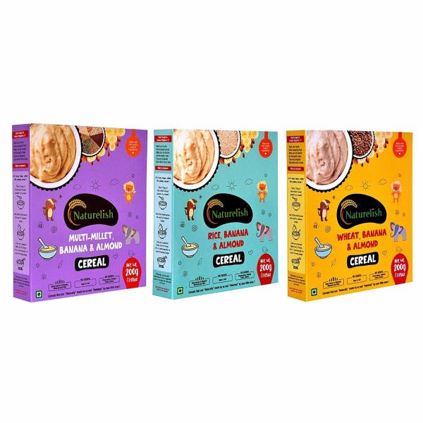 Naturelish MultiMillet, Rice & Wheat, Banana and Almonds Cereal Pack