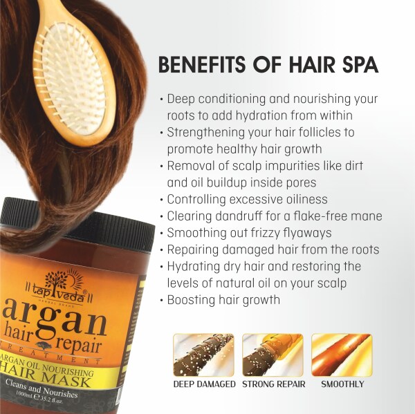 Tapveda Argan Hair repair Treatment Mask For All Types of Hair Deep Nourish, Dry and Frizzy Hair | Color Damage Hair Repair & Growth with Argan Hair  Mask 1000ml - JioMart