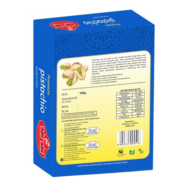 YUM YUM Premium Roasted Salted Pistachios 100g JioMart