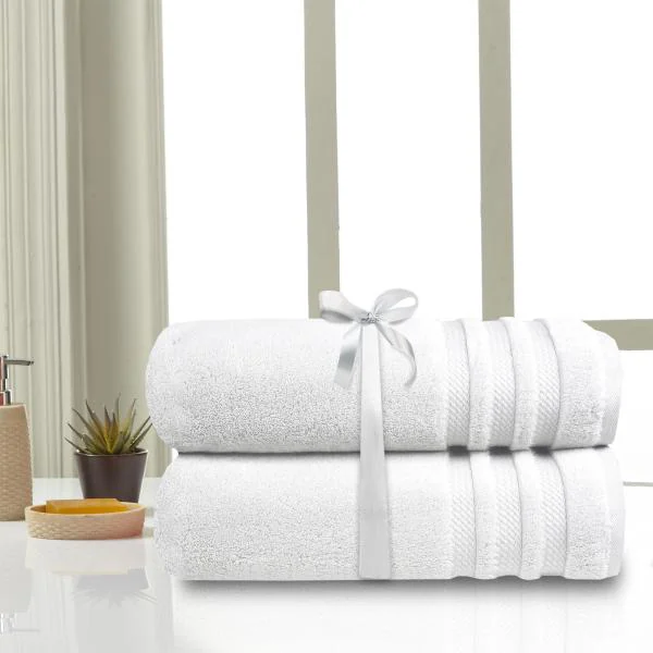 TRIDENT White Luxury Hotel Collection 100% Cotton 625 GSM Bath Towel  (2-Piece) - JioMart