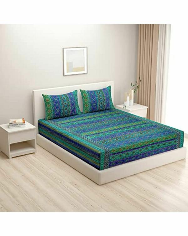 Swayam Printed Design Cotton Extra Large King Bedsheet with 2 Pillow