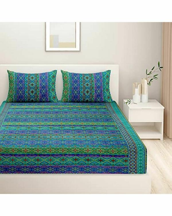 Swayam Printed Design Cotton Extra Large King Bedsheet with 2 Pillow
