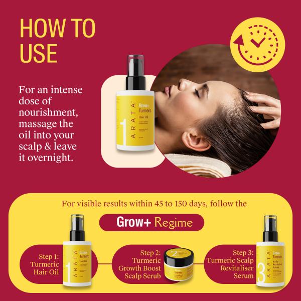 Arata Grow Plus Turmeric Hair Oil ( 100 ML) | Infused With Turmeric, Onion  Oil & Bhringraj | For Stronger, Healthier Hair | Protects Against Free  Radicals - JioMart