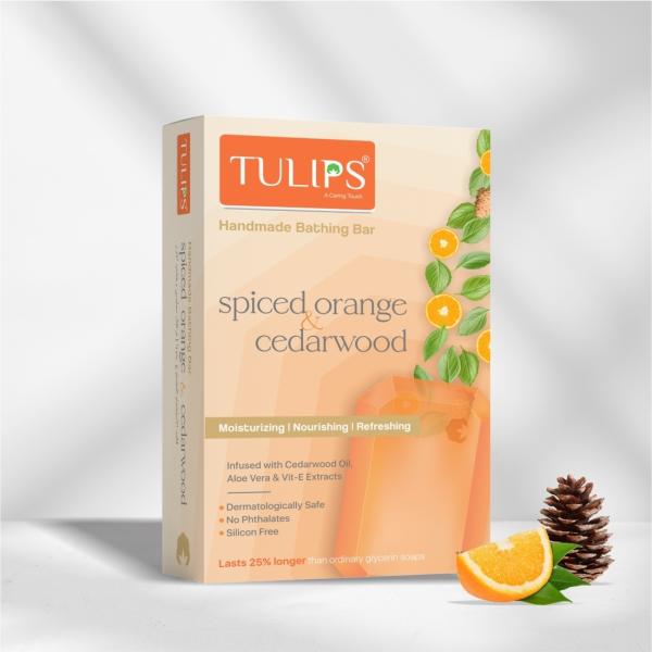 Tulips Handmade Bathing Bar Soap Spicedorange & Cedarwood (125 x 3 pack