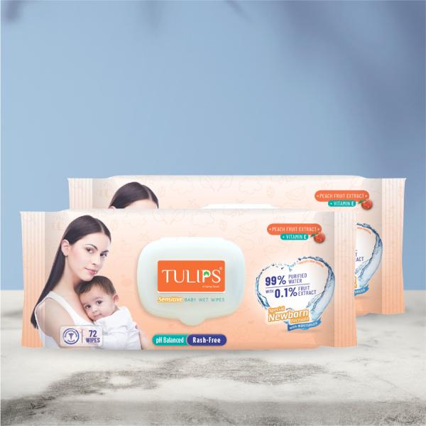 TULIPS Sensitive Baby Wet Wipes Peach Fruit Extracts+ VitaminE