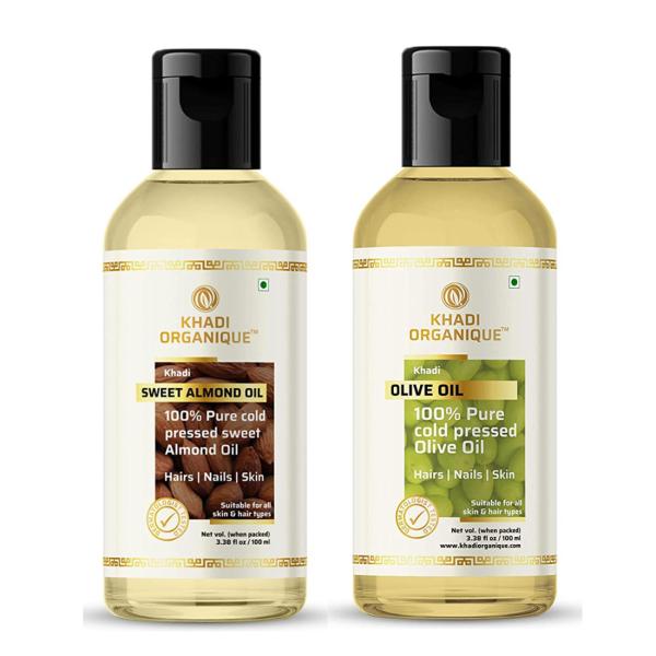 Khadi Organique Sweet Almond Oil & Olive Oil For Hair & Skin (Pack of 2