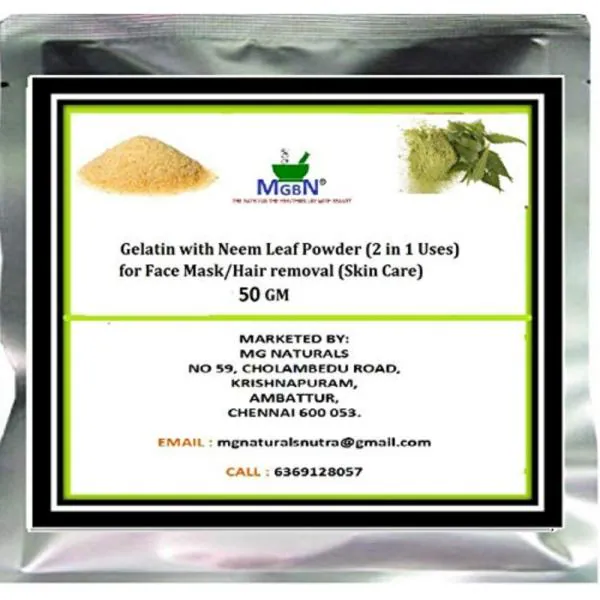 MGBN Gelatin With Neem Leaf Powder Mix 2 In 1 Use For Face Mask, Hair Removal Skin Care 50 gm