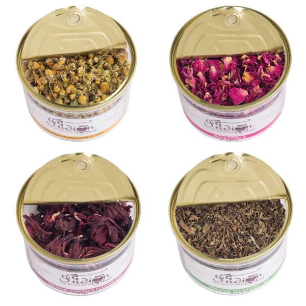 The Indian Chai Combo, Chamomile Tea, Rose Petals, Hibiscus Tea and
