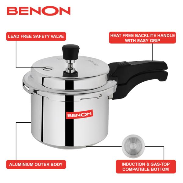BENON Premium Aluminium Pressure Cooker with Outer Lid 3 Litre Capacity Induction Base JioMart