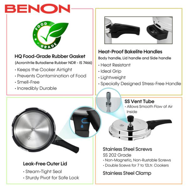 BENON Premium Aluminium Pressure Cooker with Outer Lid 3 Litre Capacity Induction Base JioMart