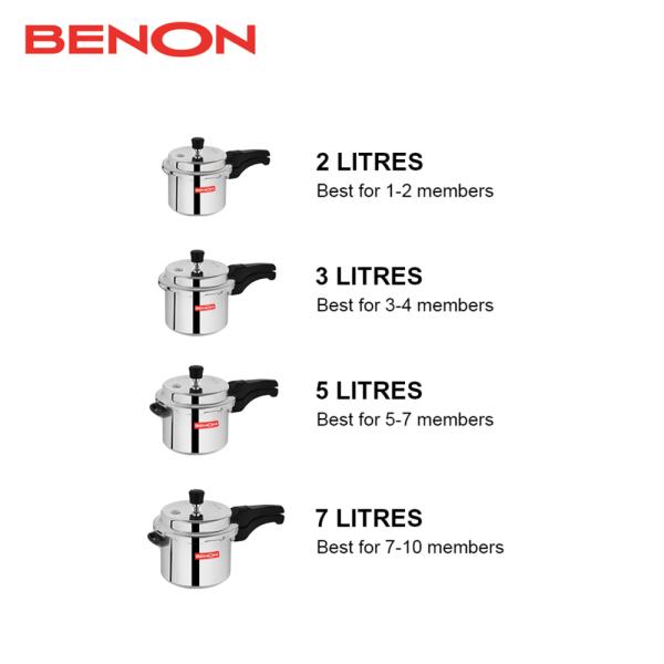 BENON Premium Aluminium Pressure Cooker with Outer Lid 3 Litre Capacity